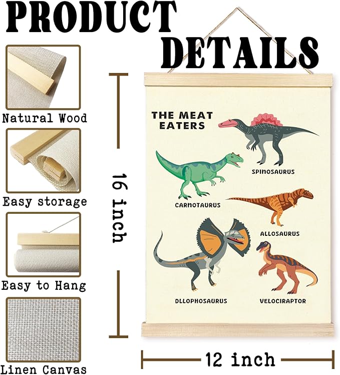 Hiuwevt Educational Dinosaur Poster Hanger Frame, Dinosaur Room Decor for Boys, Dinosaurs Boys Room Wall Art Decor for Classroom Kids Room Nursery Playroom Home, 12x16 Inch Set of 2