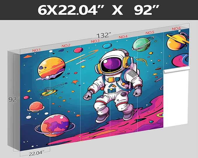 XMPMBM-3d Cartoon Astronauts Starship Nursery Room Fabric Wallpaper Hand-Painted Graffiti Planet Kids Gaming Room Wall Mural-W 132" X H 92"(93 Square Foot)