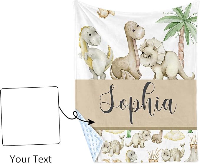 Personalized Baby Blankets for Boys Girls, Custom Name Cute Dinosaur Baby Blanket, Soft Receiving Blanket for Newborns and Toddlers, Ideal for Baby Showers and Nursery Decor