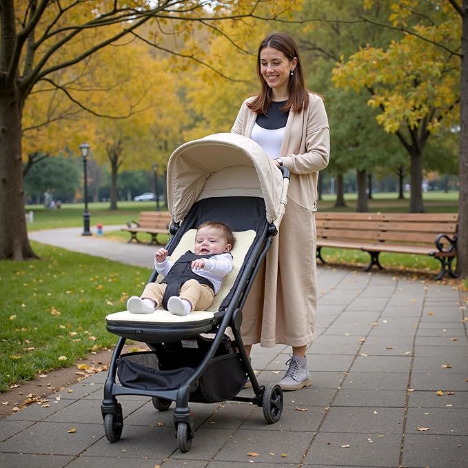 Momcozy Reversible Stroller Cushion | Universal Breathable Stroller Liner | Winter Warm Car Seat Liners | Crib Carriage Cushion Pad | Plush for Winter Use &Soft Fabric for All-Season Comfort