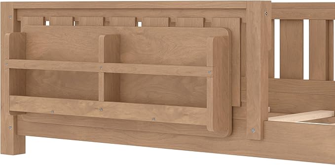 Bellemave Twin Size Floor Bed with high Rails and with Built-in Bookshelf for Kids, Girls, Boys, Wood Montessori Floor Bed Without Door, Natural