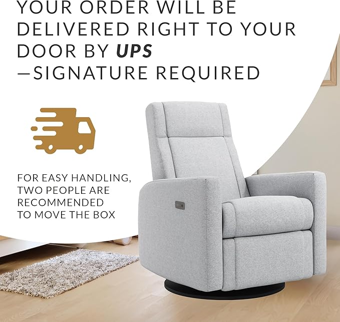 Nelly Modern Nursery Chair Glider Recliner with 180° Swivel - Cozy Motorized Reclining Nursing Chair, Gentle Motion, Hybrid Memory Foam, Lumbar Support - Made in Canada (Heather Grey/ARLO Fabric)