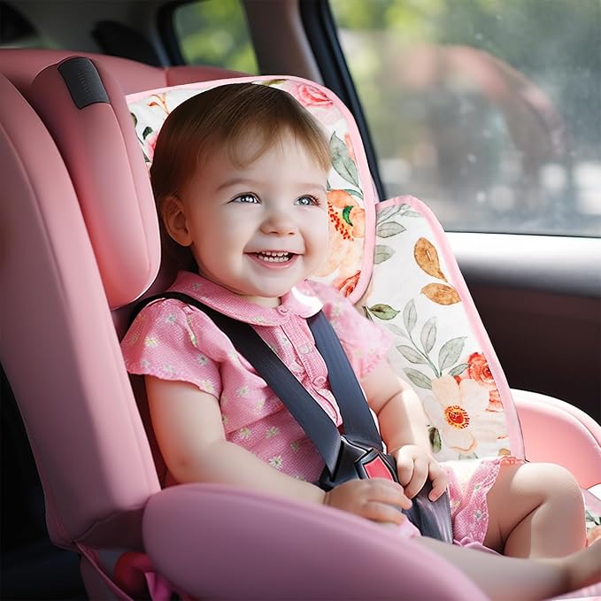 Infant Car Seat Insert, 2-in-1 Baby Car Seat Head Support for Newborn Girls Boys, Soft Baby Neck Support and Body Cushion for Car Seat, Stroller, Bouncer (Floral)