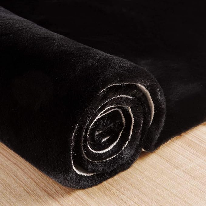 Black Shag Rugs 8x10 Area Rugs for Living Room Faux Rabbit Fur Machine Washable Area Rugs for Bedroom Nursery Decor Fluffy Rug
