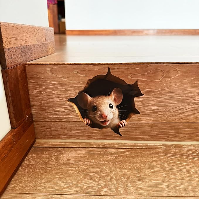 GRITKULTURE Removable Peek A Boo Mouse in Mouse Hole Decal Sticker 5.1inch 2 Pack. Mouse Hole in The Wall Sticker with 3D Effect. Wall Decoration, Funny Gift, Potty Training, Prank (#6)