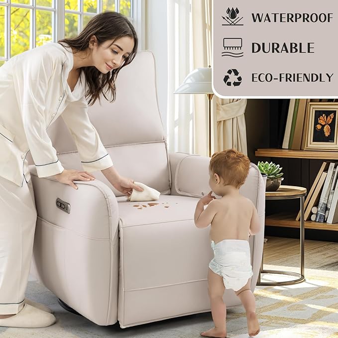 Power Recliner Gliders for Nursery, Electric Swivel Rocker Recliner Chair, Comfy Upholstered Living Room Reclining Rocking Chairs with Lumbar Support (Medium Size 7560, Cream)