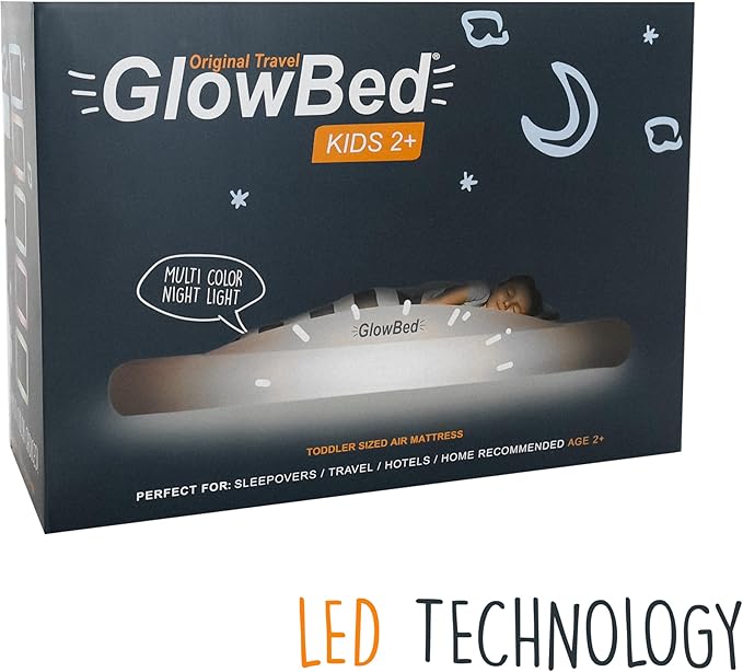 Inflatable Toddler Travel Bed with Safety Bumpers LED Lights with Remote Portable Toddler Bed Kids Air Mattress Toddler Air Mattress Blow Up Bed Glowing Halo of Light Make Fear Disappear
