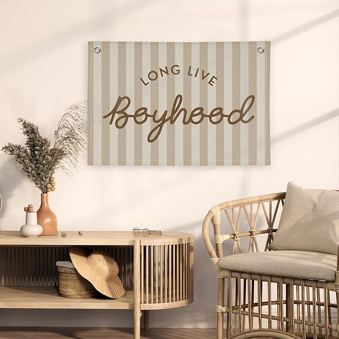 Boys Room Decor Long Live Boyhood Banner,Vintage Playroom Bedroom Nursery Wall Hanging Decor, Retro Kids Room Decor Stripes Flag Banner 30x20 boyroom