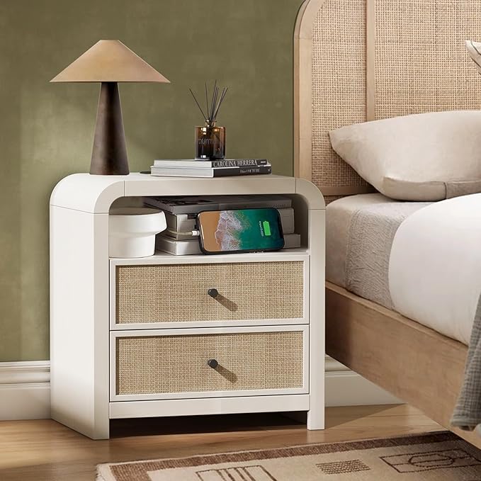 Oak&Sparrow 2 Drawer Tall Dresser for Bedroom, 23.6'' Rattan Dresser with Ample Storage, Boho Chest of Drawers, Thickened Curved Profile Design, Oak Dressers for Bedroom, Living Room