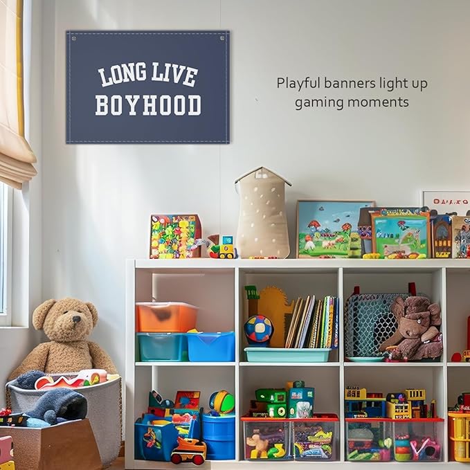 Long Live Boyhood Boys Room Decor - Linen Nursery Banner for Toddler Room Decoration, Farmhouse Kids Wall Hanging, Canvas Banner Flag for Baby Shower, Birthday Gift - A05