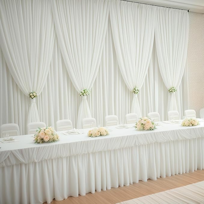 60×14ft Wrinkle Free Ivory Backdrop Curtain, Soft Silky Easy to Drape Cream Wedding Drapes for Backdrop, 12 Panels 5×14ft Photo Backdrop Curtains for Parties Birthday Photography Background Cloth
