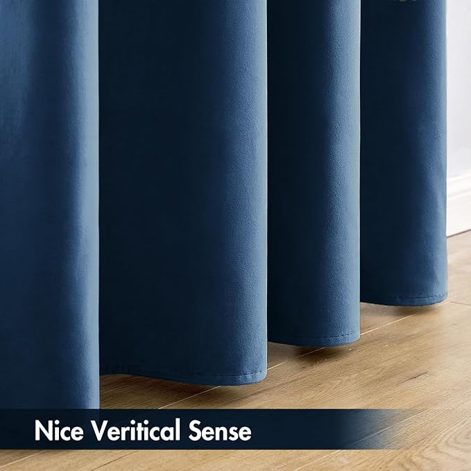 MIULEE Velvet Blackout Curtains Navy Blue Thermal Insulated Drapes for Bedroom Living Room Darkening 84 Inches Long Curtains Panels Rod Pocket Set of 2
