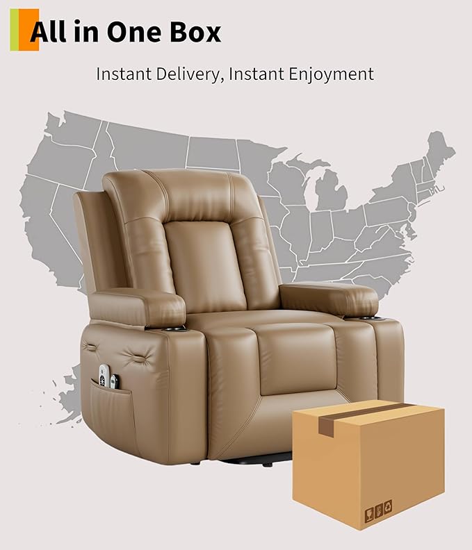 GarveeHome Power Recliner Chair - Heat and Massage, Adjustable Electric Recliner Ergonomic PU Leather Single Sofa, Tall Back, Padded Seat, Lazy Chair for Living Room