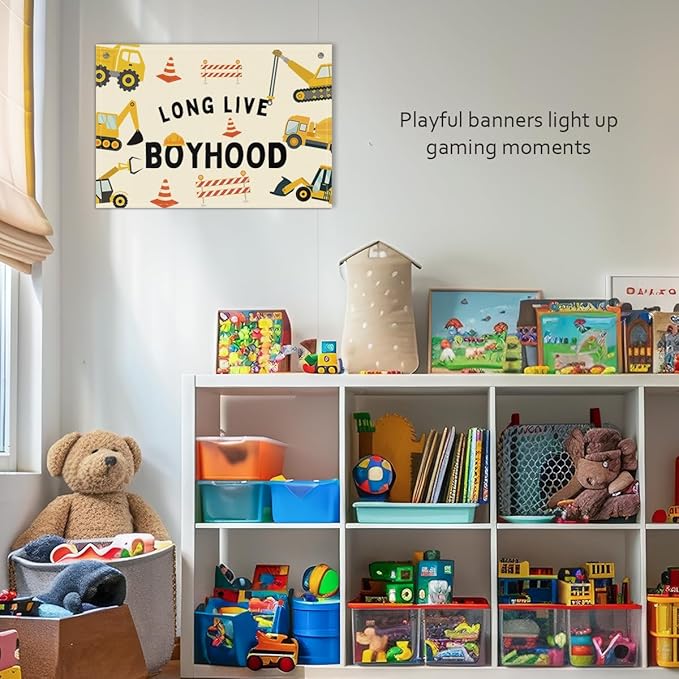 Long Live Boyhood Boys Room Decor - Linen Nursery Banner for Toddler Room Decoration, Farmhouse Kids Wall Hanging, Canvas Banner Flag for Baby Shower, Birthday Gift - A02