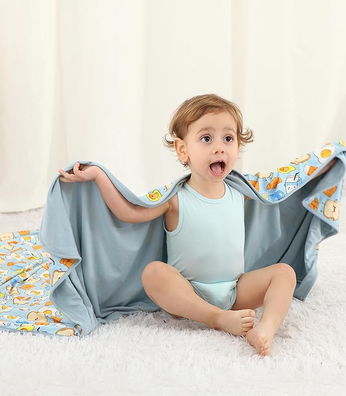 Premium Baby Blankets, Soft Viscose from Bamboo Blanket for Boys and Girls, Nursery Crib Bedding Quilt for Newborn and Toddler, Cooling for Hot Sleepers, 50'' x 50'' Blue Breakfast