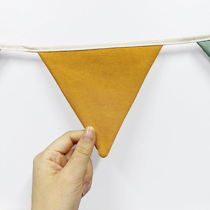 2 Sets of Yellow Green Brown Pennant Banner 24Pcs Nursery Garland Flags Fabric Triangle Streamers for Kids Jungle Safari Summer Woodland Camping Birthday Baby Shower Party Decorations Baby Room Decor