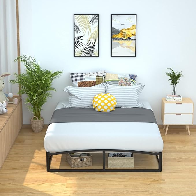 Amazon Basics Metal Platform Bed Frame, with Wood Slat Support, 10 inches High, Full, Black