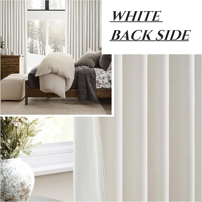 80 Inch Long Linen Blackout Curtains, 2 Panels Set for 76-80 inch Window Drapes Back Tab Pleated Boho Room Darkening Thermal Insulated Curtain for Sliding Glass Door (Birch 50" Wx80 L)