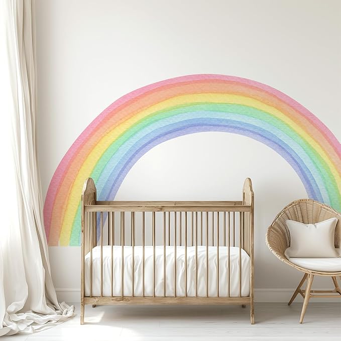 Watercolor Rainbow, Sun, Polka Dots Wall Decal for Kids Room, Nursery, Baby Room Decor, Polka Dots Mural, Rainbow Wallpaper (Rainbow, XLarge)