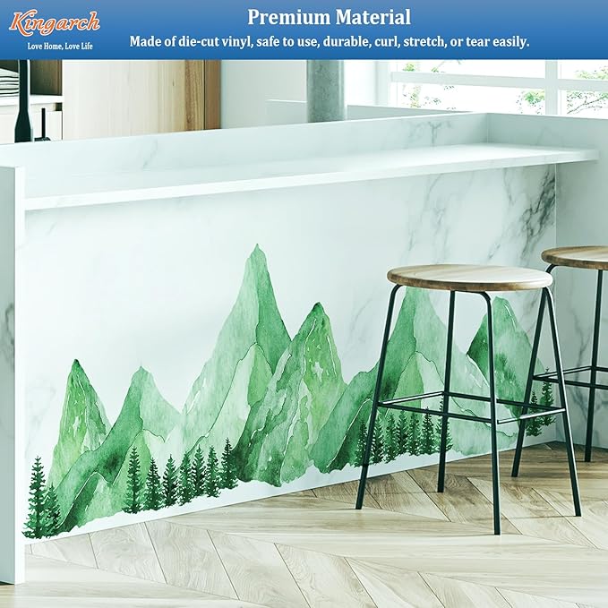 Large Mountain Wall Decals, Teal Green Pine Tree Peel and Stick Vinyl Wall Stickers & Murals, Removable Home Room Wall Decor for Bedroom Living Room Bedroom Classroom Office Nursery