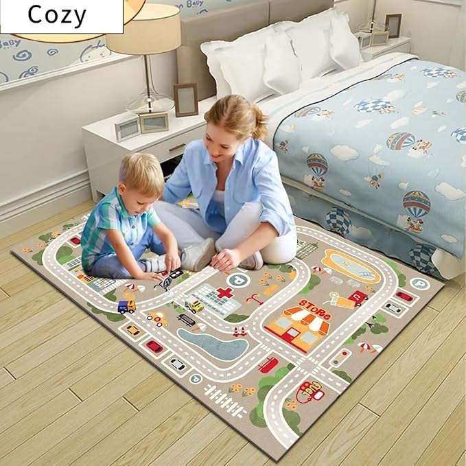 Car Rugs Play Mat for Toy Cars,Kids Rug with Roads for Playroom,City Life Road Carpet for Baby Learning,Non-Slip Educational Nursery Rug for Toddlers(Grey, 80×120cm/31×47")