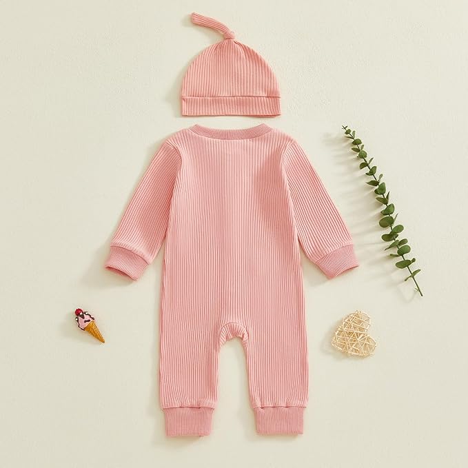 Infant Boys Fall Clothes Newborn Baby Romper Hat Stripe Knit Long Sleeve Bodysuit Jumpsuit Baby Going Home Outfit