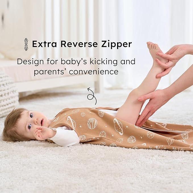 Baby Sleep Sack 0-6 months, 100% Cotton Sleeping Sack for Newborn and Infant, 3 Pack Baby Wearable Blanket for Boy and Girl, 0.5 Tog Lightweight Double Zipper Sleep Bag Coffee Dinosaur Planet