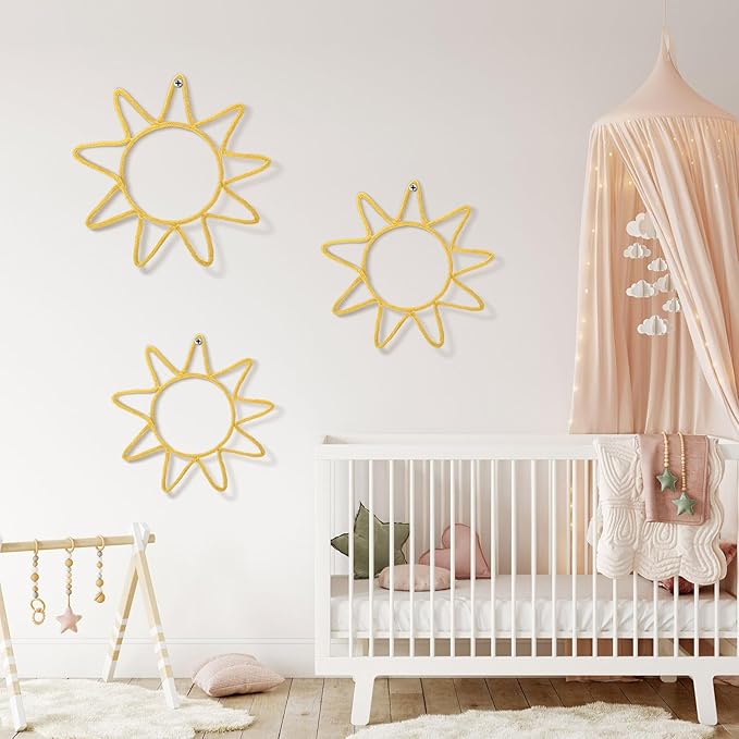 Wesiti 3 Pcs You Are My Sunshine Wall Decor Knitted Wire Sunshine Nursery Decor 7.87-9.84 Inch Wall Hanging Boho Sun Nursery Decorations for Bedroom Girl Home