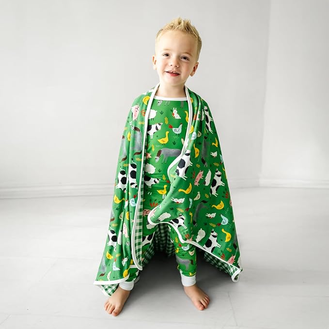 Little Sleepies Cloud Blanket, Soft Viscose from Bamboo Toddler & Baby Blanket for Boys & Girls, Lightweight, Perfect for Hot Sleepers, 50" x 50", Large (Green Farm Animals)