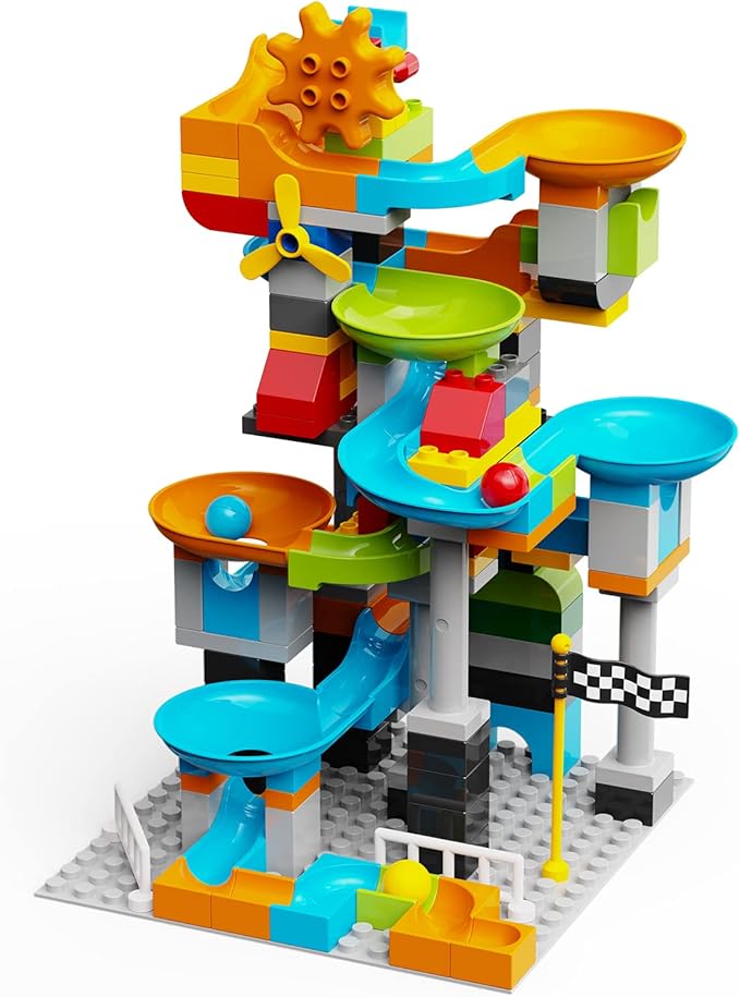 JIXIn 3in1 Marble Runs for Kids 4-8/Building Blocks Compatible with LEGO DUPLOS for Age 2-5/Marble Run for Kids Ages 3-5 STEM Toy Set with 164 Pcs Classic Big Block/Gift Toys for Kid Ages 3 4 5 6 7 8+