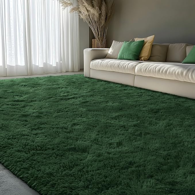EVOIONOS Ultra Soft Area Rug for Bedroom, 4x6 Machine Washable Fluffy Shag Rug for Living Room, Plush Non Slip Carpet for Indoor Floor Bedside Nursery Kids Girls Room Dorm, Home Decor Aesthetic, Green