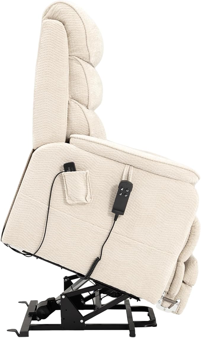 DYNOX 350 LBS Tall Man Power Dual Motor Lift Recliners Chairs for Elderly Lay Flat Lift Chair with Infinite Positions, Heat & Massage, Supports(9198L,Chenille,Beige)