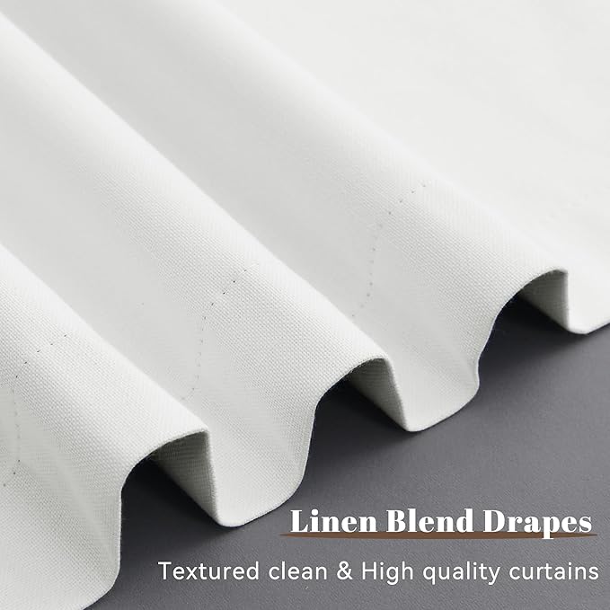 Guken Off White 100% Black Out Linen Curtains for Living Room 120 Inches Long Linen Farmhouse Nature Back Tab Room Darkening Thermal Insulated Patio Drapes for Sliding Door 2 Panels Set 52x120 10Ft