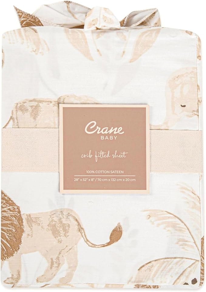 Crane Baby Safari Nursery Decor Crib Sheet, 100% Cotton Fitted Sheet for Standard Mattress 28in X 52in, Breathable Toddler Bed Sheet for Boys and Girls