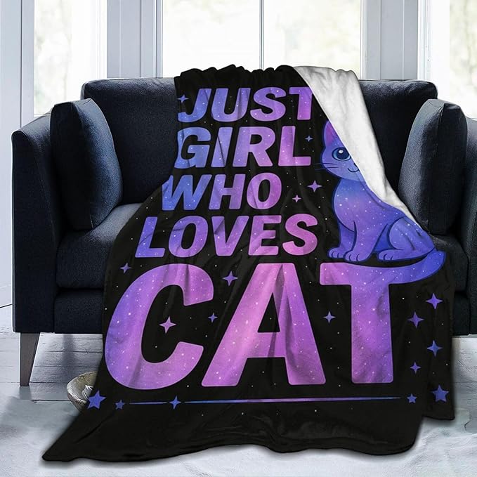 Cat Throw Blanket Lovely Kitten Pet Just A Girl Who Loves Cat Fleece Blanket Soft Cozy Fuzzy Plush Warm Stuff Bedding Blankets Gifts for Kids Cats Lover Girls Boys Kids Adult Men Women 40"X50"