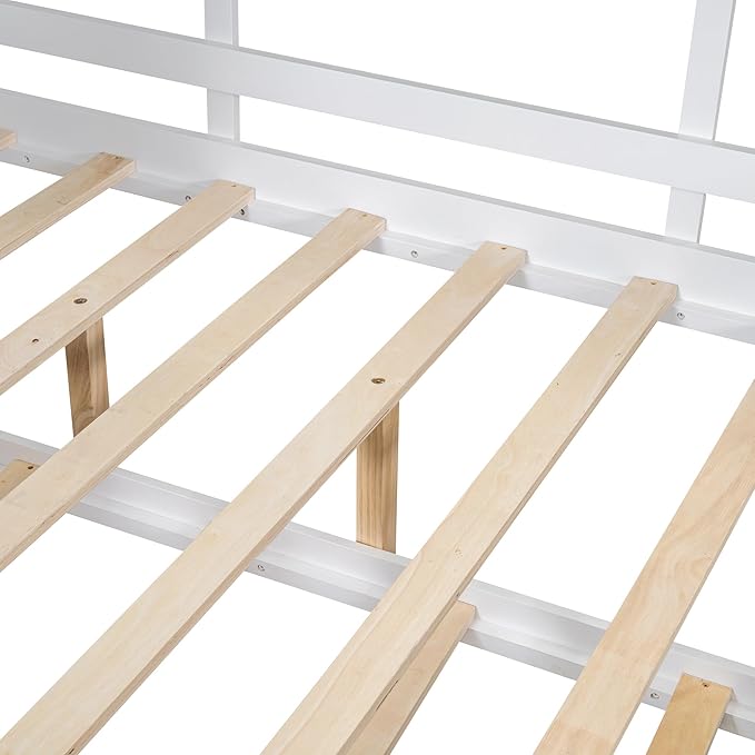 Twin Size House Bed with Trundle for Kids,Twin Kids Bed Frame with Storage Shelves,Wood House Bed Frame for Girls,Boys,Can be Decorated,White