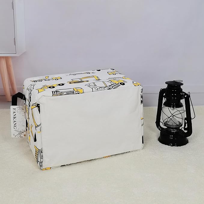 FANKANG Storage Bins, Nursery Hamper Canvas Laundry Basket Foldable with Waterproof PE Coating Large Storage Baskets for Kids Boys and Girls, Office, Bedroom, Clothes,Toys(Rec-excavator)
