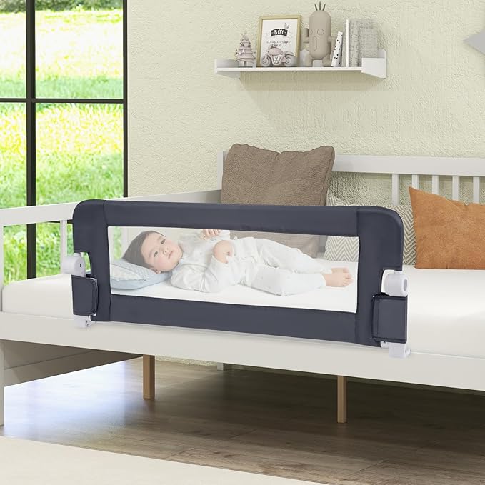 HONEY JOY Bed Rail for Toddlers, Extra Long, Foldable Portable Swing Down Safety Bed Guard Rail, Toddler Bed Rails for Crib, King Queen Full Twin Size Bed Mattress (Gray, 2 Pack, 47 Inch)