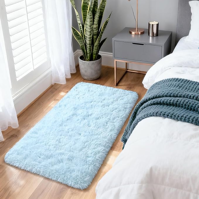 Merelax Fluffy Rug Shaggy Area Rug, Baby Blue 2x4 Area Rugs for Bedroom, Small Kids Bedside Rug, Soft Shaggy Entryway Throw Rugs for Living Room Bedroom Nursery Room Home Decor Aesthetic