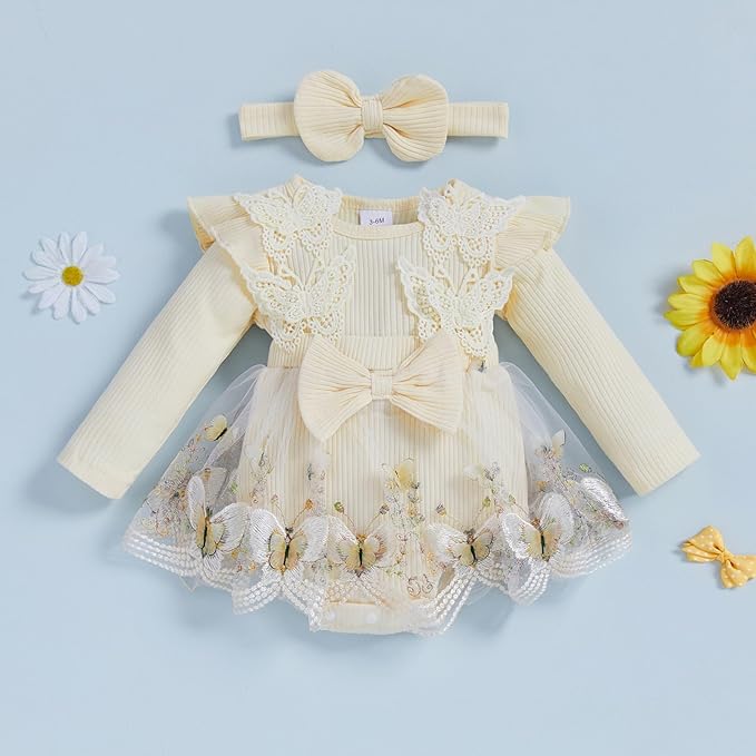 Giraropa Baby Girl Fall Winter Clothes Long Sleeve Romper Dress + Socks + Headband Newborn Infant Cute Casual Outfits