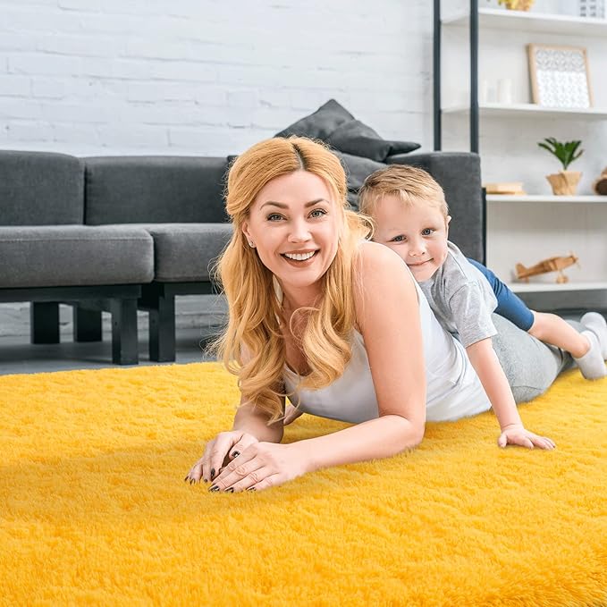 Merelax Modern Soft Fluffy Large Shaggy Rug for Bedroom Livingroom Dorm Kids Room Indoor Home Decorative, Non-Slip Plush Furry Fur Area Rugs Comfy Nursery Accent Floor Carpet 5x8 Feet, Orange