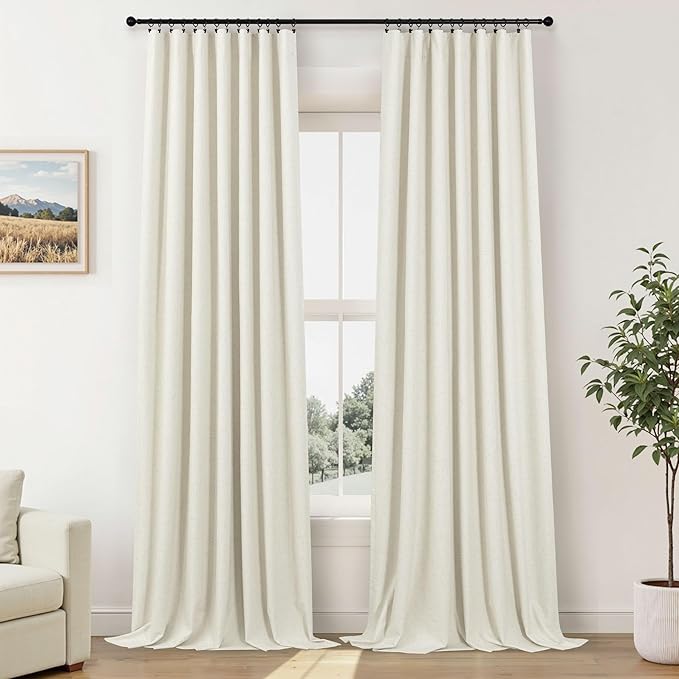 Pitalk 72 Inch Curtains for Living Room Black Out Linen Back Tab Loops Room Darkening Blackout Thermal Insulated Curtain for Bedroom 72 Inch Length 2 Panels Set Cream Ivory Off White Wide 38 x 72 Long