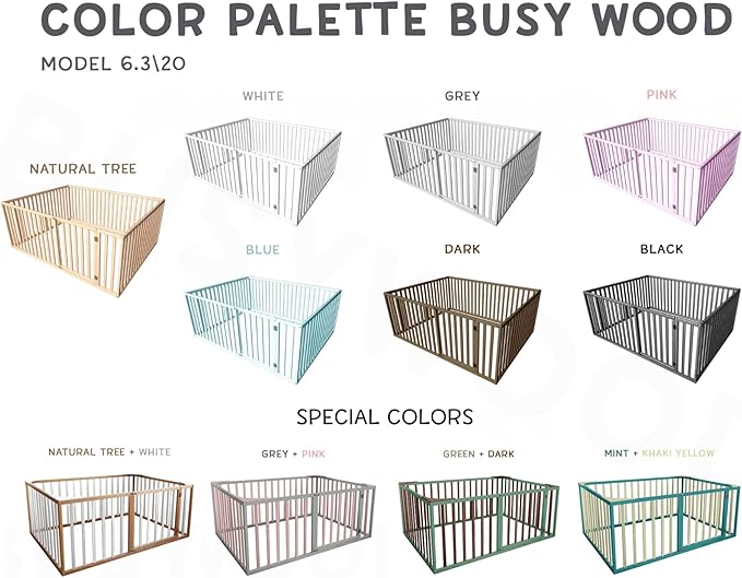 BUSY WOOD Montessori Bed for Toddlers with Railings 31,4 in - Floor Bed Frame for Kids - Platform Bedframe Small, Twin, Full, Queen, King Size (Model 20)