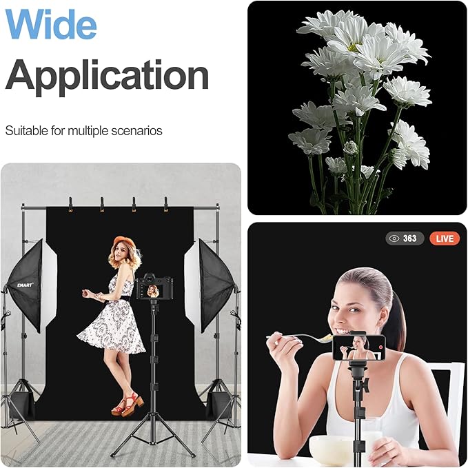 EMART Photography Backdrop Stand Kit 7 x 10 ft with Black Curtain, Adjustable Background Support System with Portable Large Polyester Fabric Screen for Photo Video Studio, Party, Live