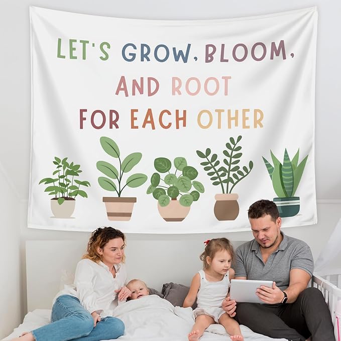 LIANGW Classroom Decor, Positive Affirmations Wall Decor, Boho Classroom Tapestry, Lets Grow Bloom And Root For Each Other, Nature Plant Education Wall Art Tapestries Wall Hanging 50x60 inches