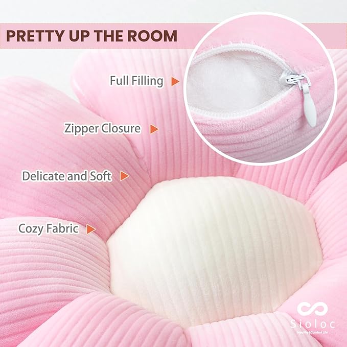 sioloc Flower Pillow,Flower Shaped Throw Pillow Butt Cushion Flower Floor Pillow,Seating Cushion,Cute Room Decor & Plush Pillow for Bedroom Sofa Chair(Blush,29.5'')