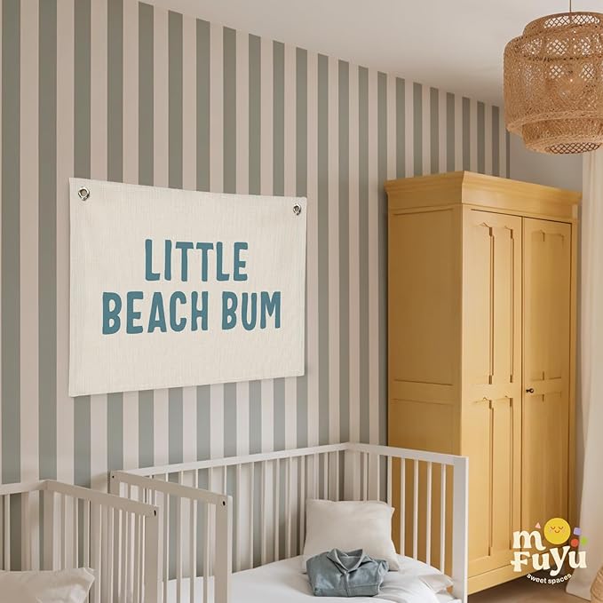 Little Beach Bum Canvas Banner - Coastal Nursery Wall Decor for Baby Kids Room Nursery Playroom,Beach Gifts,Summer Surf Vibes 30x20 Inch