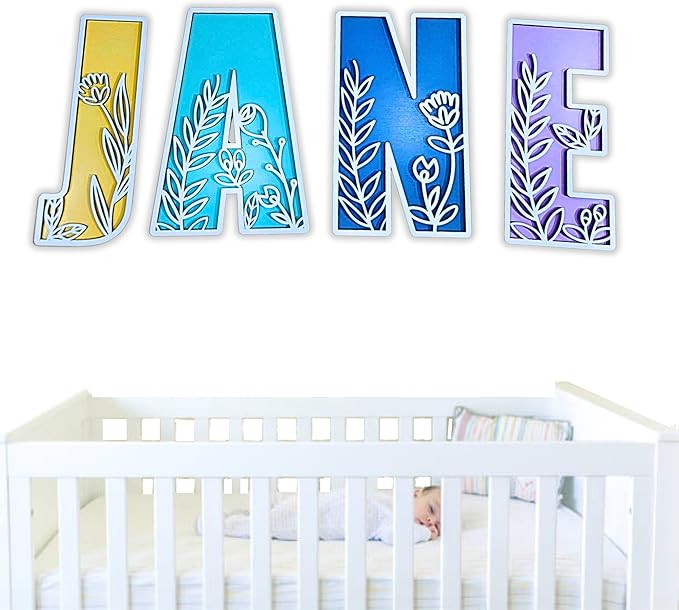 Personalized Wooden Name Sign - Custom Baby Name Signs for Nursery & Kids Room, Baby Announcement Sign, Wall Name Signs Personalized, Round Wooden Letters for Nursery Decor (Floral 3D)