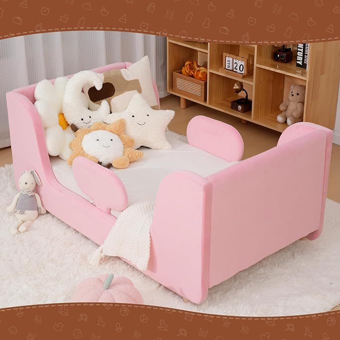 DoCred Toddler Bed - Toddler Floor Bed Frame with Removable Guard Rails, Kids Beds for Ages 2-7 Years, Kid Beds for Girls and Boys, Standard Crib Size(Mattress Not Included)