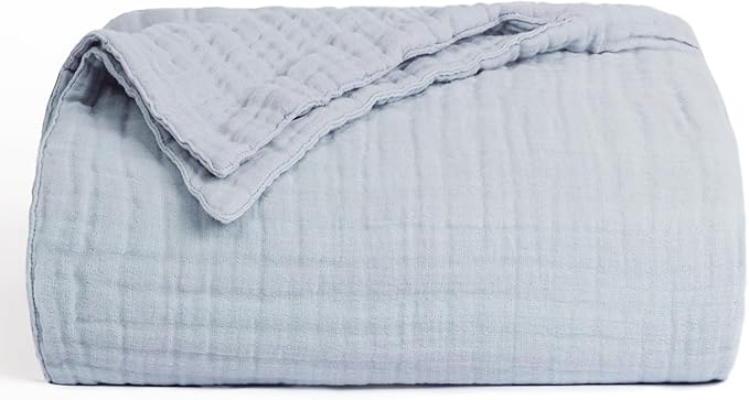 Love's cabin 6 Layer 100% Cotton Muslin Blanket, 60"x80" Twin Muslin Blanket for Couch Bed, Lightweight and Breathable Cotton Gauze for Adult, Light Grey